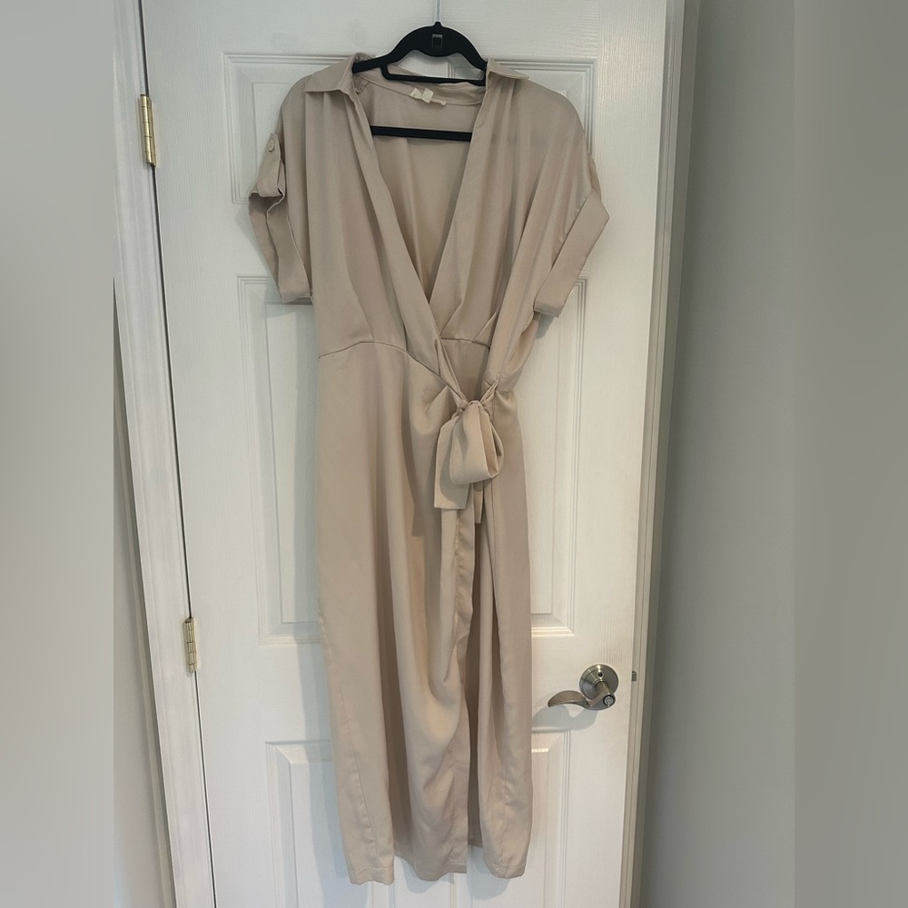 Tan silk wrap dress